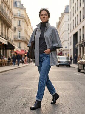 Chic Grey Wool Cape Coat / Cape Jacket – Minimalist Statement Piece